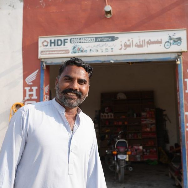 Abbas at his motorcycle repair workshop